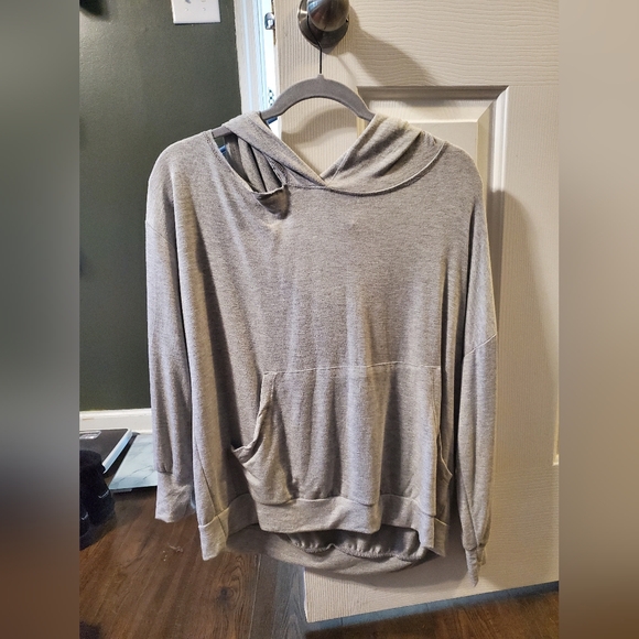 Elan Tops - Asymmetrical Cut Out Shoulder Hooded Top